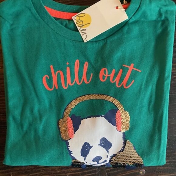 Mini Boden sequin tee - green panda 6-7 - Picture 2 of 5